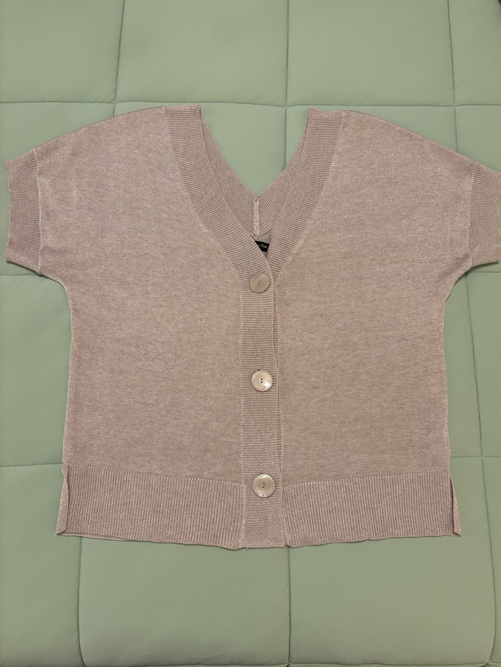 Massimo Dutti Short Sleeve V-Neck Button - Light Taupe